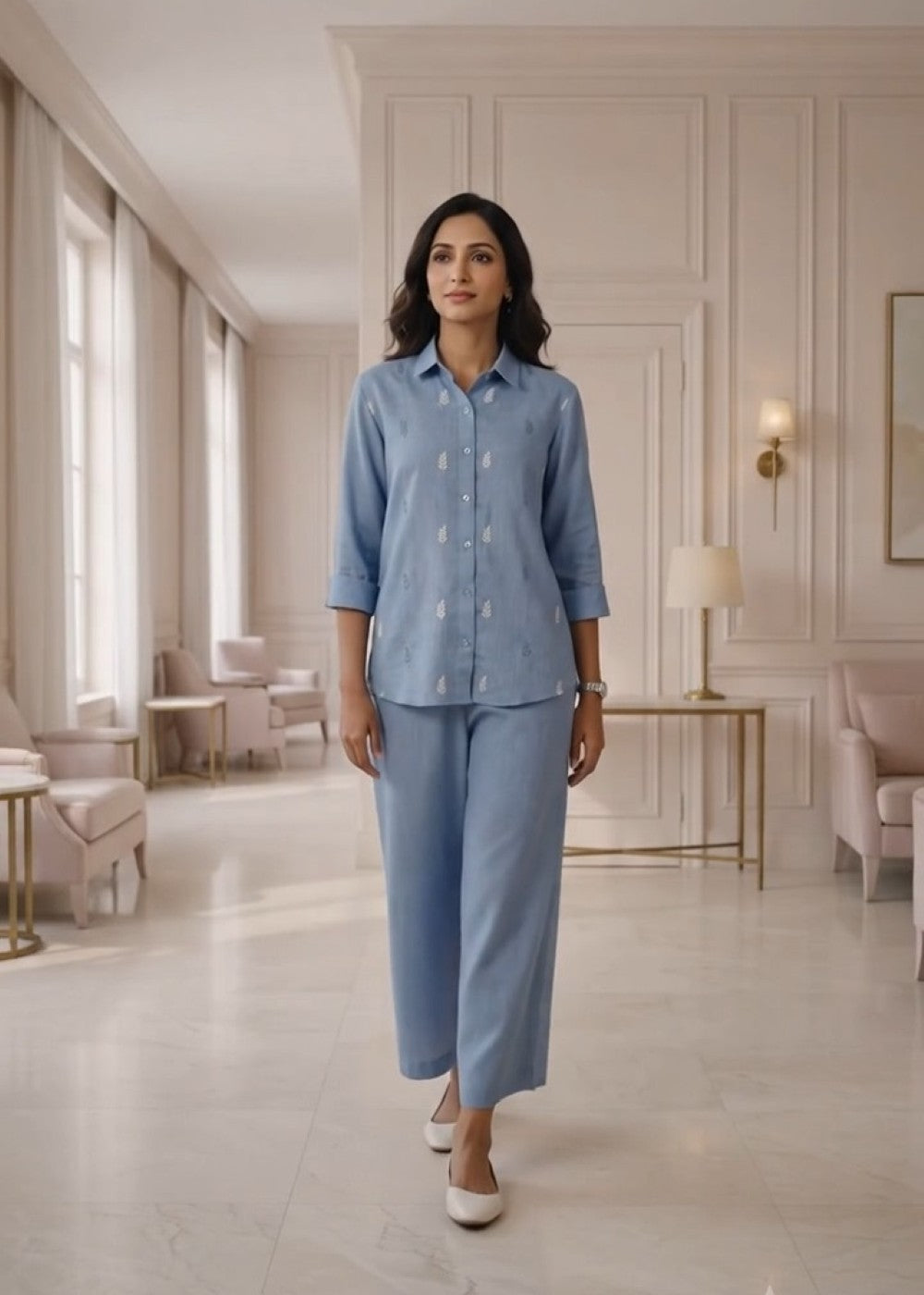 Blue Whisper Linen Set