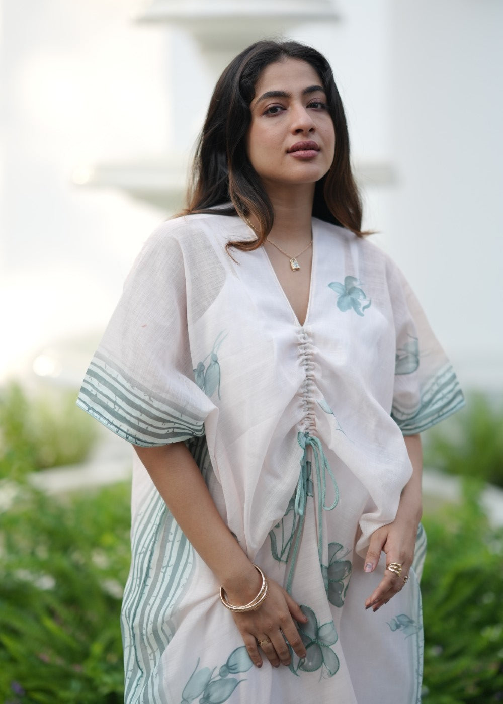 Sage Petal Linen Kaftan